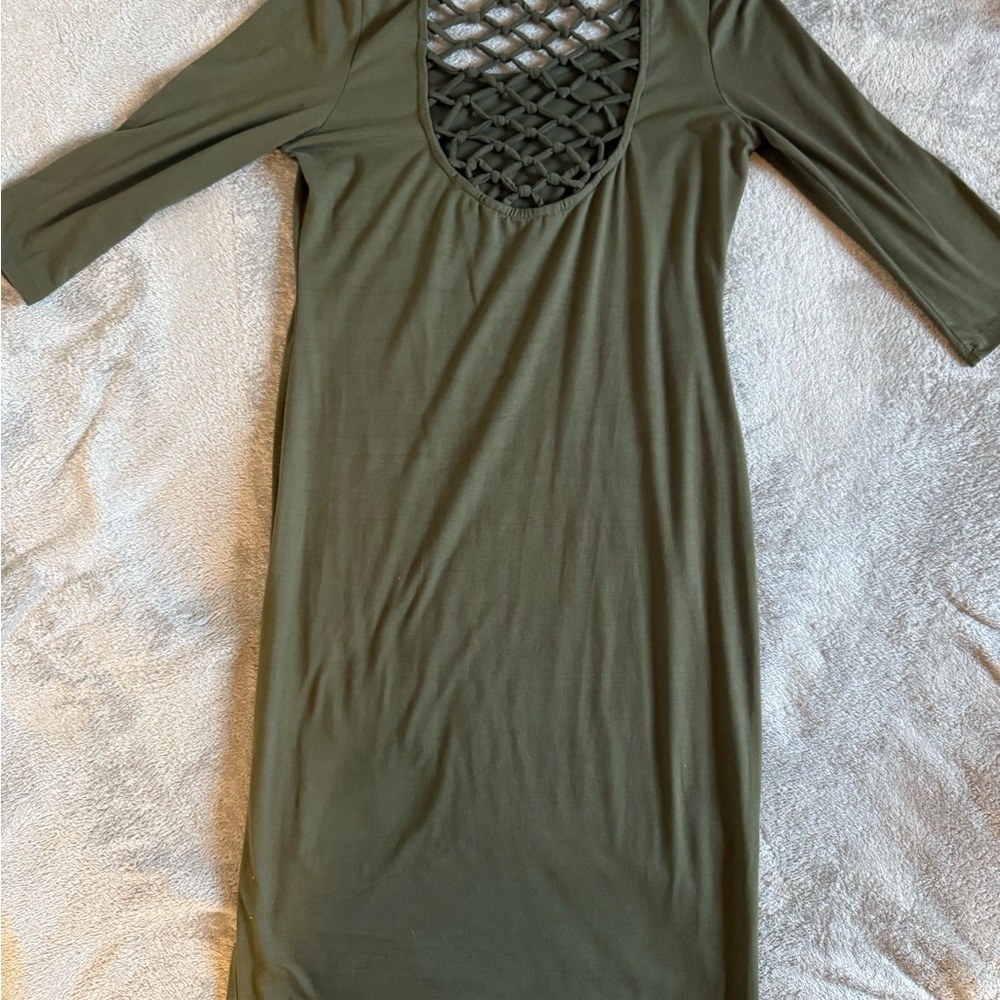 Olive Green Midi Dress - Picture 2 of 2